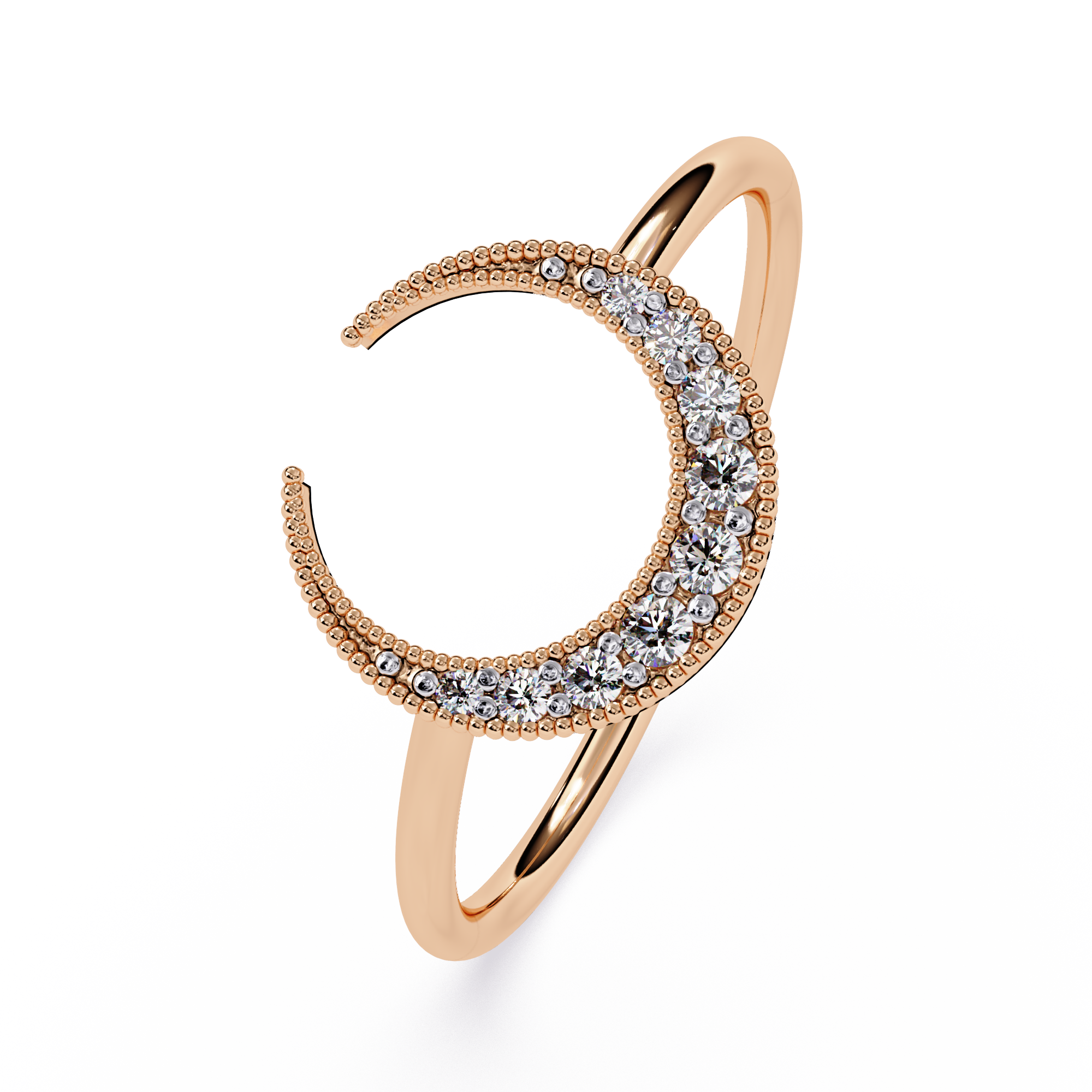 Crescent Moon Lab Grown Milgrain Celestial Ring - Lustraa’s Milgrain Ring