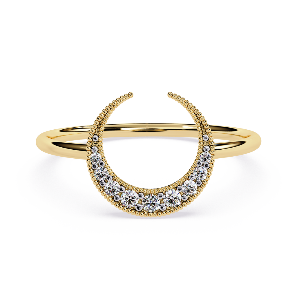 Crescent Moon Lab Grown Milgrain Celestial Ring - Lustraa’s Milgrain Ring