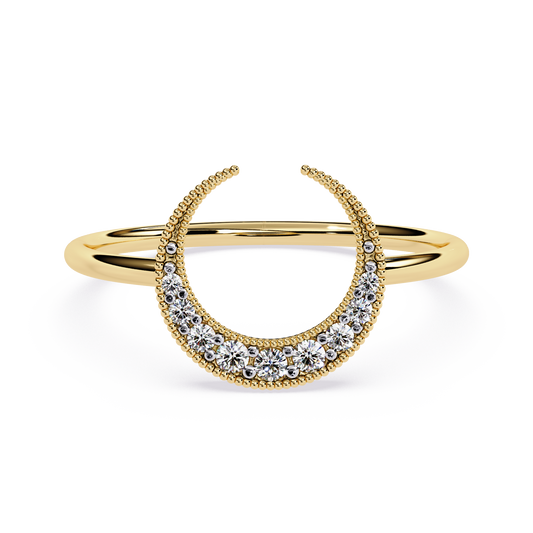Crescent Moon Lab Grown Diamond Ring – Milgrain Celestial Ring - Lustraa’s Milgrain Ring