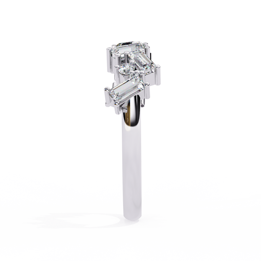 Baguette Cut Multi-Stone Lab Grown Diamond Ring – Half Eternity Engagement Ring with Round Brilliant Accents – Lustraa’s Eternity Ring