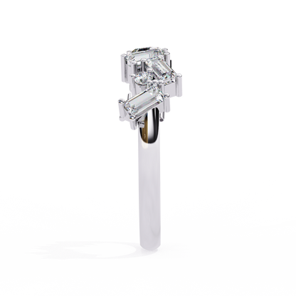 Baguette Cut Multi-Stone Lab Grown Diamond Ring – Half Eternity Engagement Ring with Round Brilliant Accents – Lustraa’s Eternity Ring