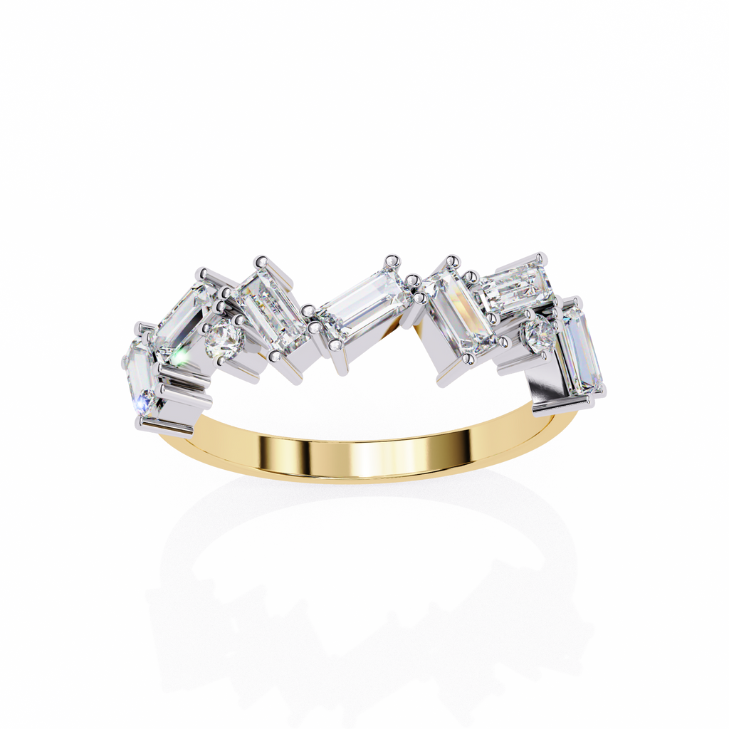 Baguette Cut Multi-Stone Lab Grown Diamond Ring – Half Eternity Engagement Ring with Round Brilliant Accents – Lustraa’s Eternity Ring