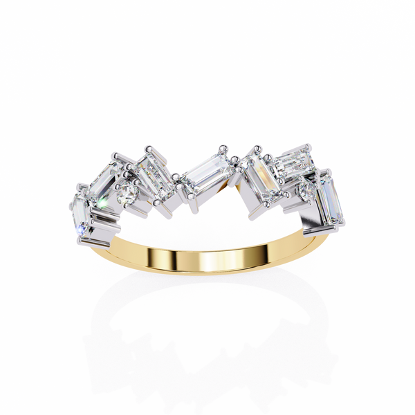 Baguette Cut Multi-Stone Lab Grown Diamond Ring – Half Eternity Engagement Ring with Round Brilliant Accents – Lustraa’s Eternity Ring