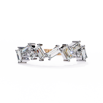 Baguette Cut Multi-Stone Lab Grown Diamond Ring – Half Eternity Engagement Ring with Round Brilliant Accents – Lustraa’s Eternity Ring