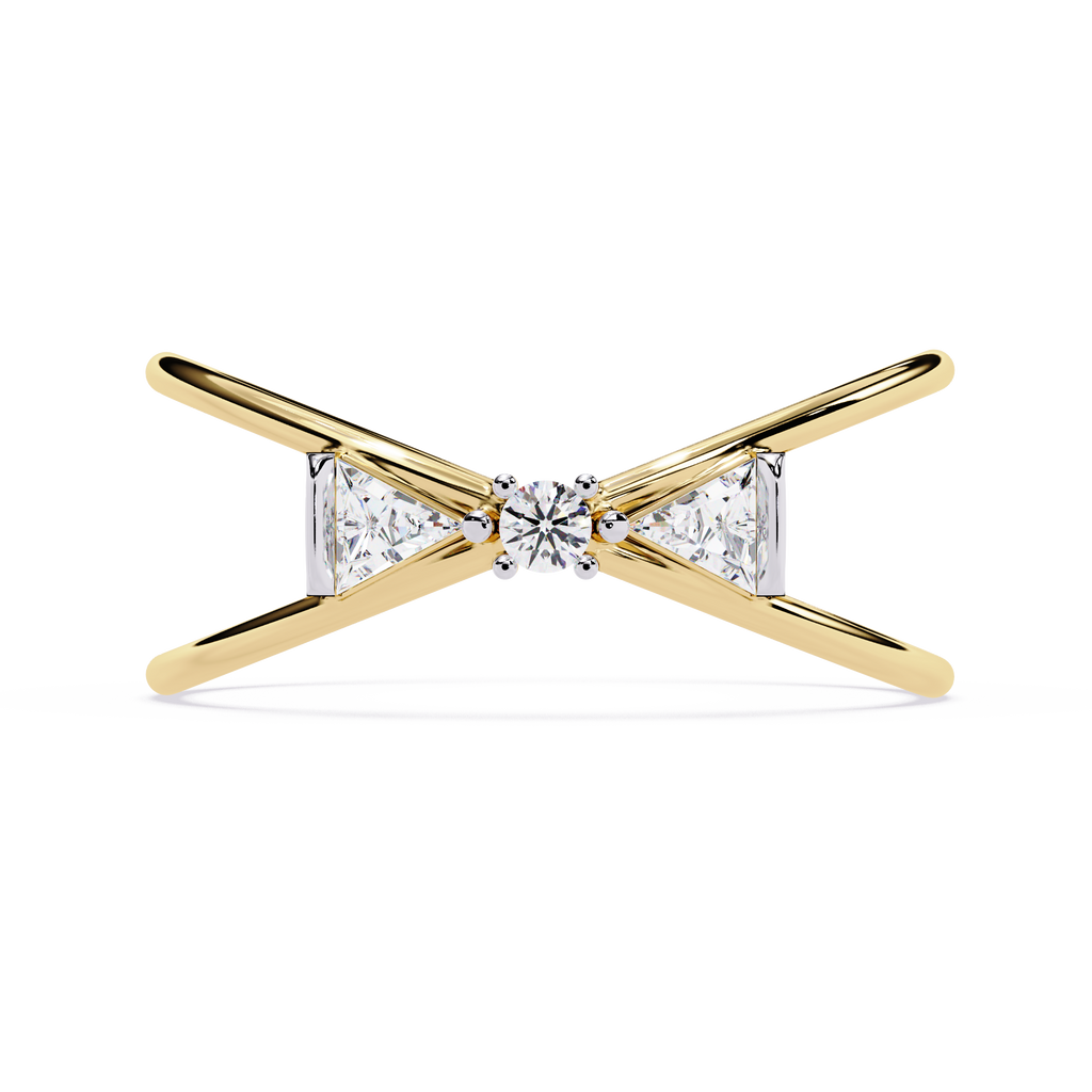Split Shank Diamond Ring – Round & Triangle Cut Diamond Criss Cross Band – Modern Statement Engagement  Ring– Lustraa’s Criss Cross Ring