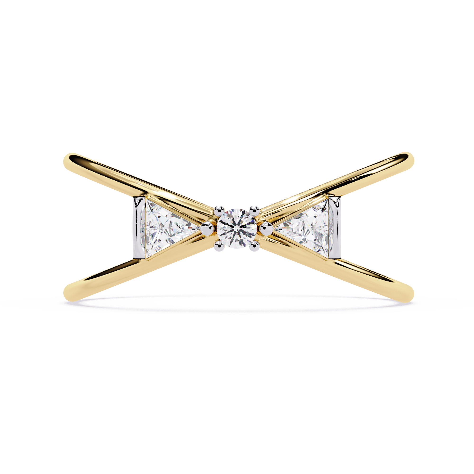 Split Shank Diamond Ring – Round & Triangle Cut Diamond Criss Cross Band – Modern Statement Engagement  Ring– Lustraa’s Criss Cross Ring