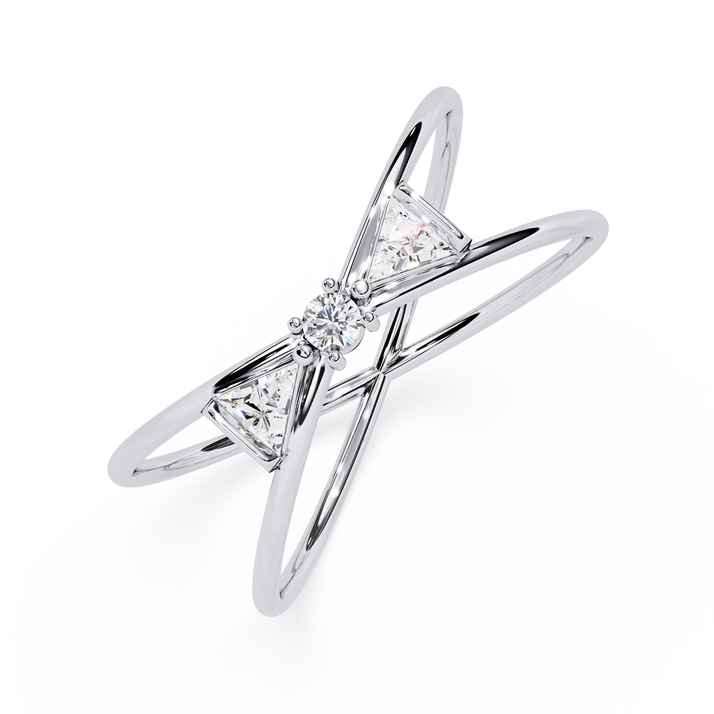 Split Shank Diamond Ring – Round & Triangle Cut Diamond Criss Cross Band – Modern Statement Engagement  Ring– Lustraa’s Criss Cross Ring