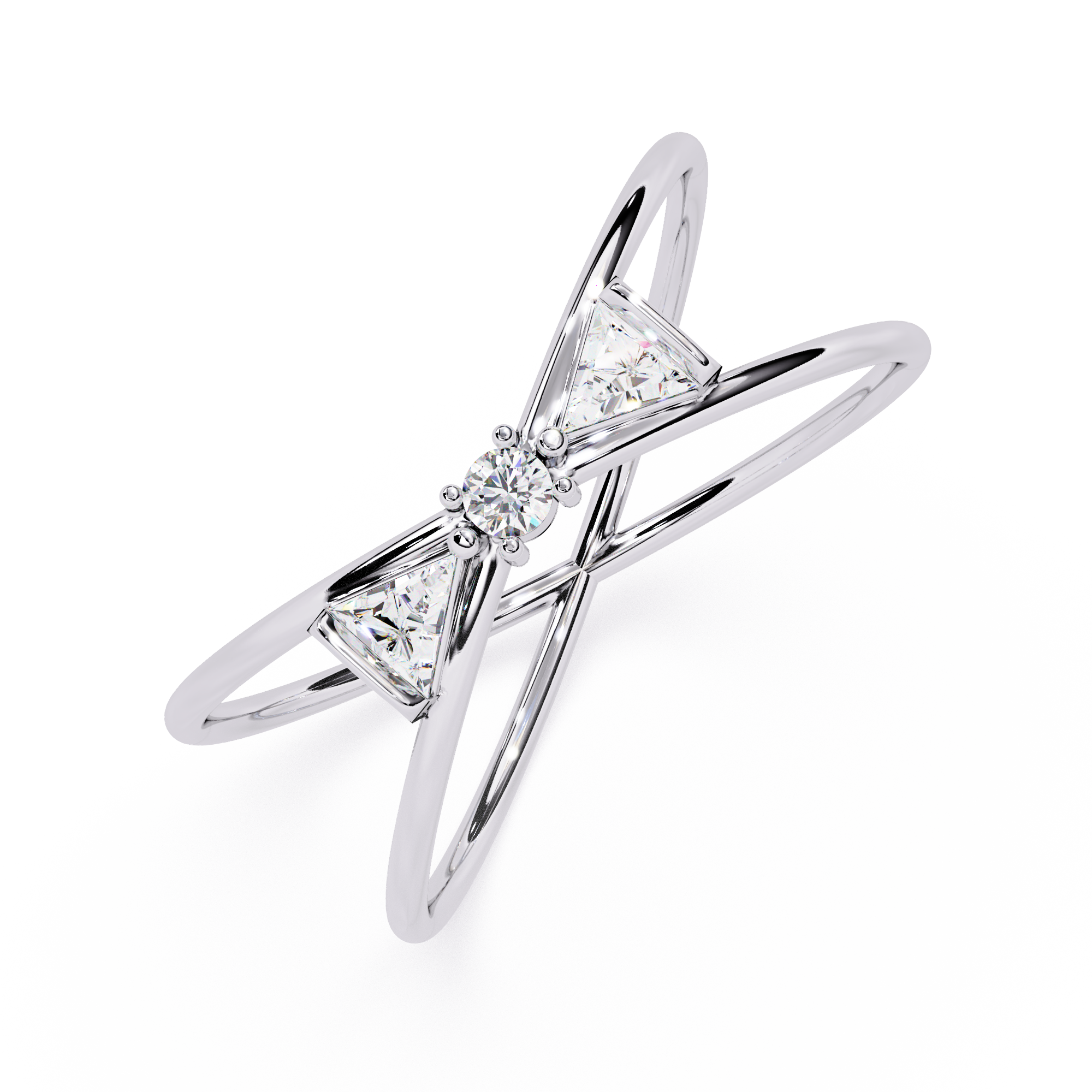 Split Shank Diamond Ring – Round & Triangle Cut Diamond Criss Cross Band – Modern Statement Engagement  Ring– Lustraa’s Criss Cross Ring
