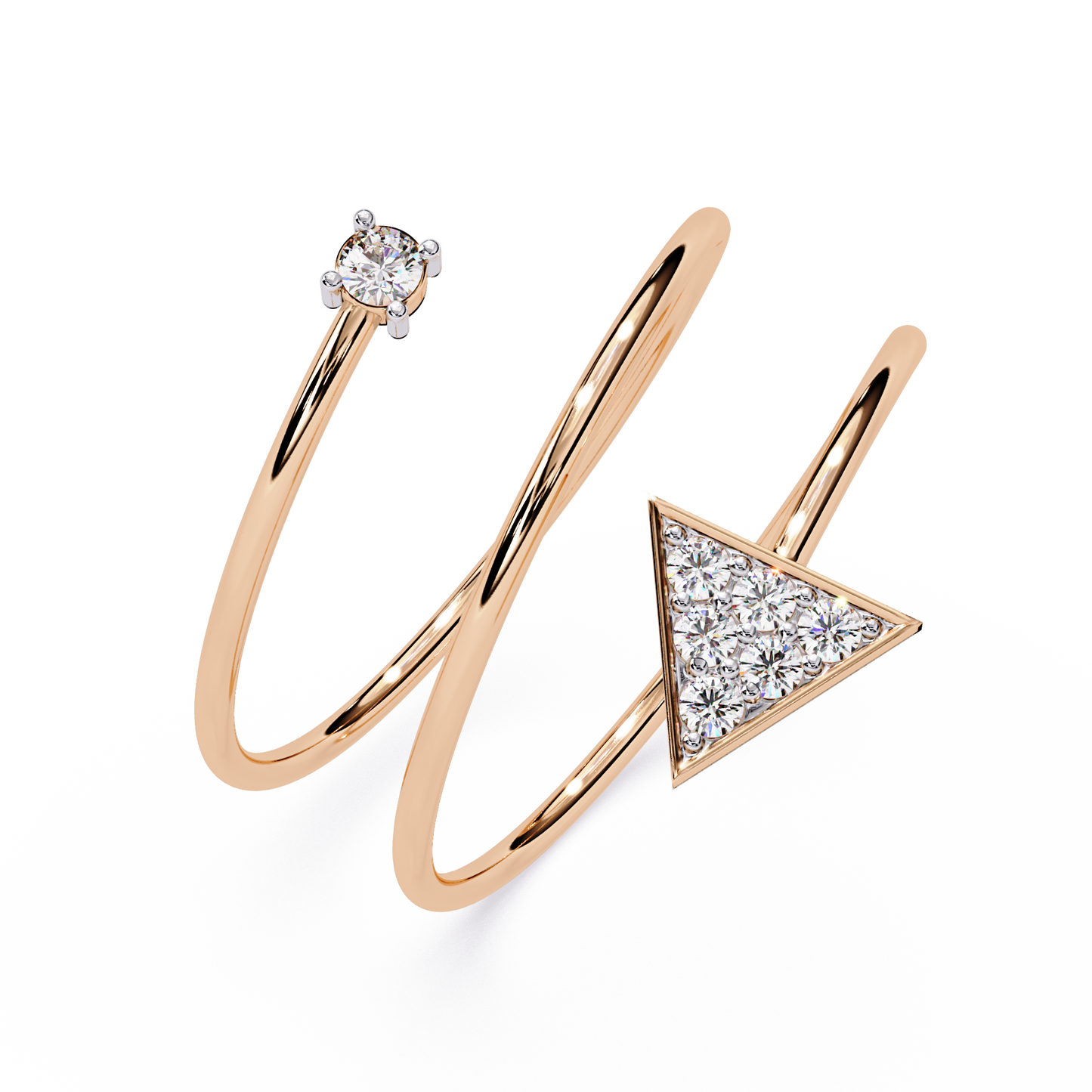 Arrow Diamond Spiral Ring | Geometric Triangle Lab Grown Diamond Open Wrap Ring | Adjustable Minimalist Arrow Ring - Lustraa’s Open Band Ring