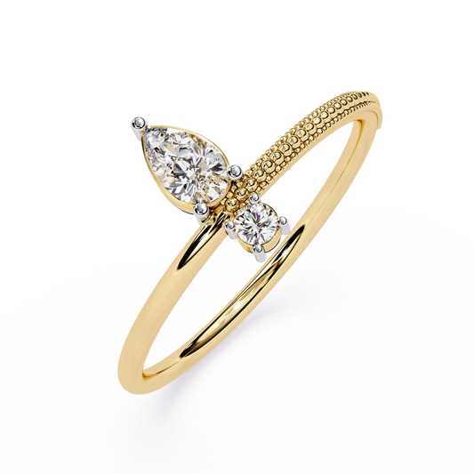 Pear Cut and Round Diamond Solitaire Ring | Lab Grown Diamond Solitaire Ring | Modern Minimalist Stackable Solitaire Ring - Lustraa’s Solitaire Ring