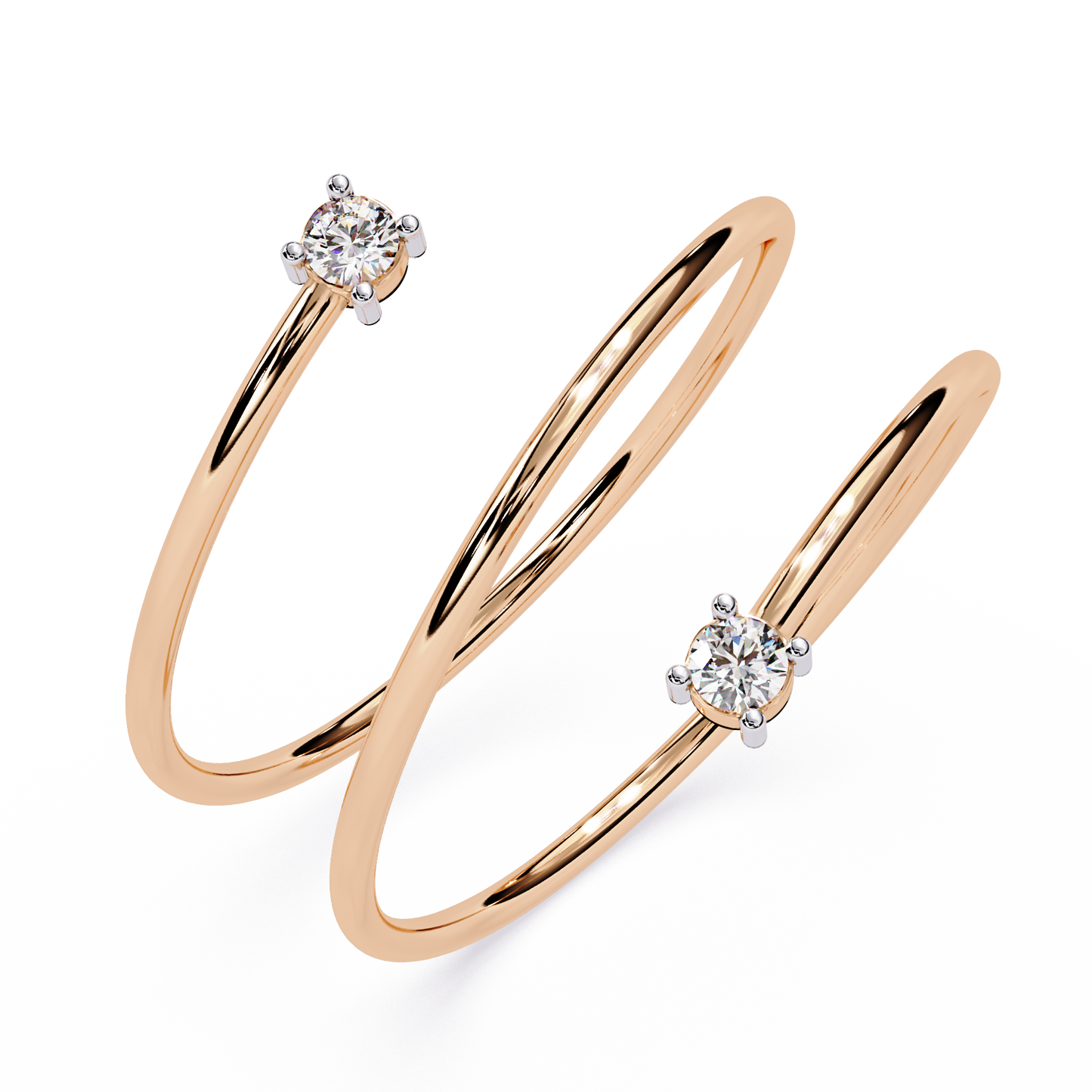 Double Solitaire Spiral Diamond Ring | Lab Grown Diamond Open Wrap Ring | Modern Minimalist Stackable Ring - Lustraa’s Open Band Ring