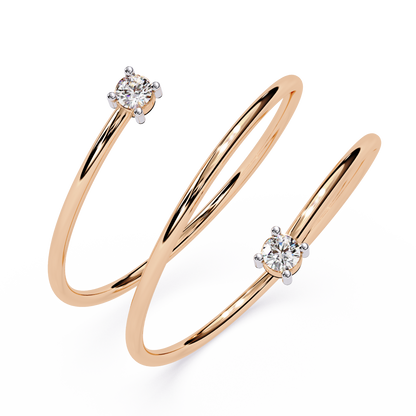 Double Solitaire Spiral Diamond Ring | Lab Grown Diamond Open Wrap Ring | Modern Minimalist Stackable Ring - Lustraa’s Open Band Ring