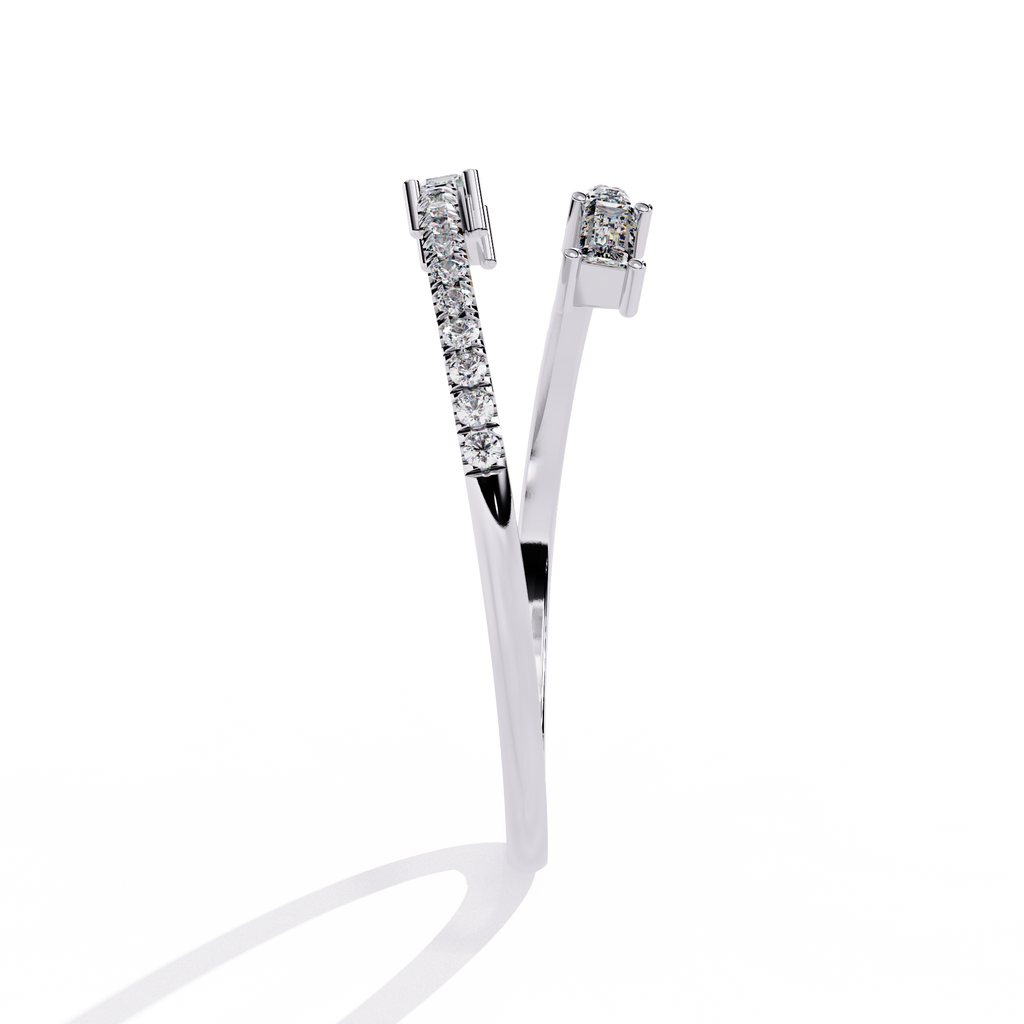 Baguette & Pavé Lab Grown Diamond Statement Ring - Minimalist Adjustable Ring - Lustraa’s Open Band Ring