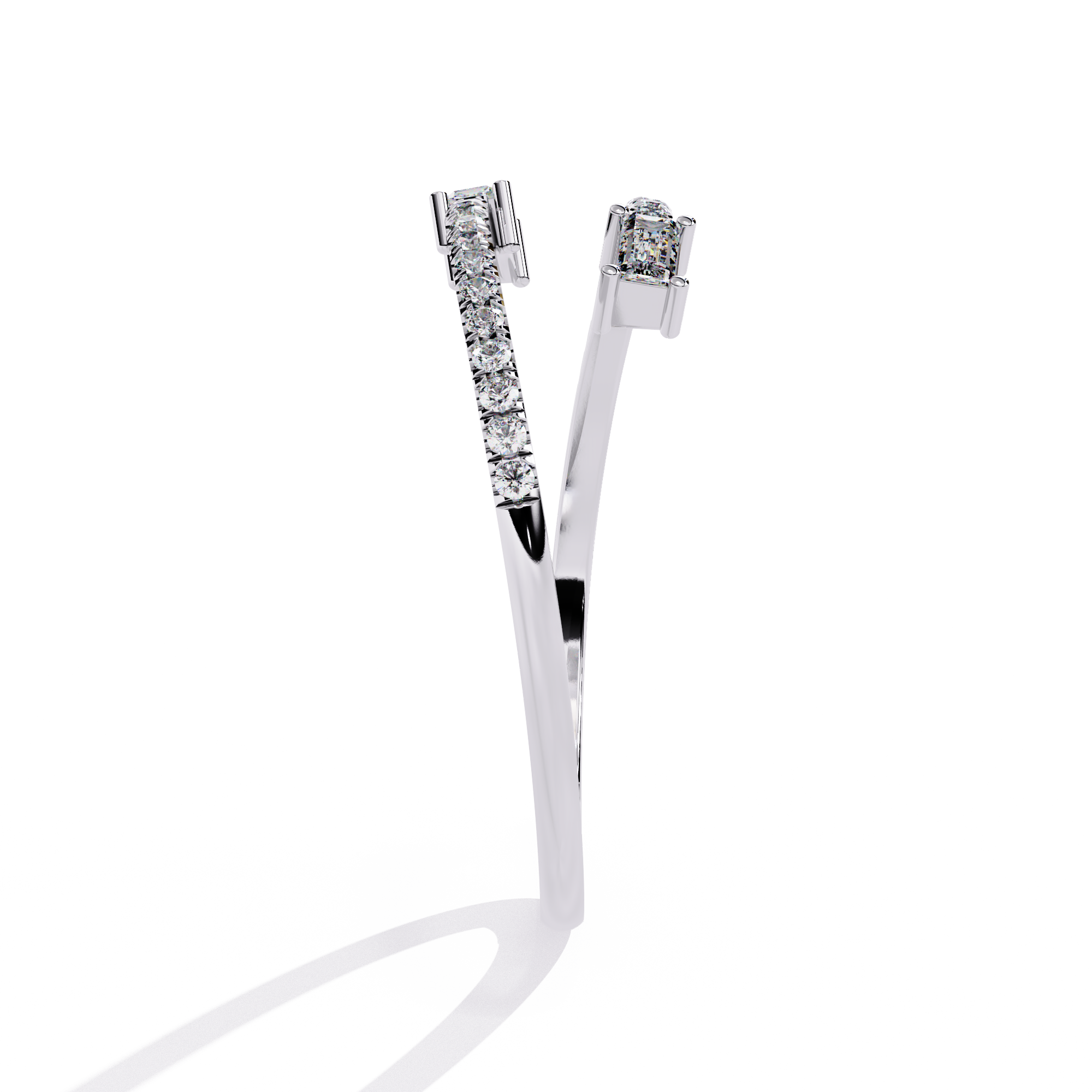 Baguette & Pavé Lab Grown Diamond Statement Ring - Minimalist Adjustable Ring - Lustraa’s Open Band Ring