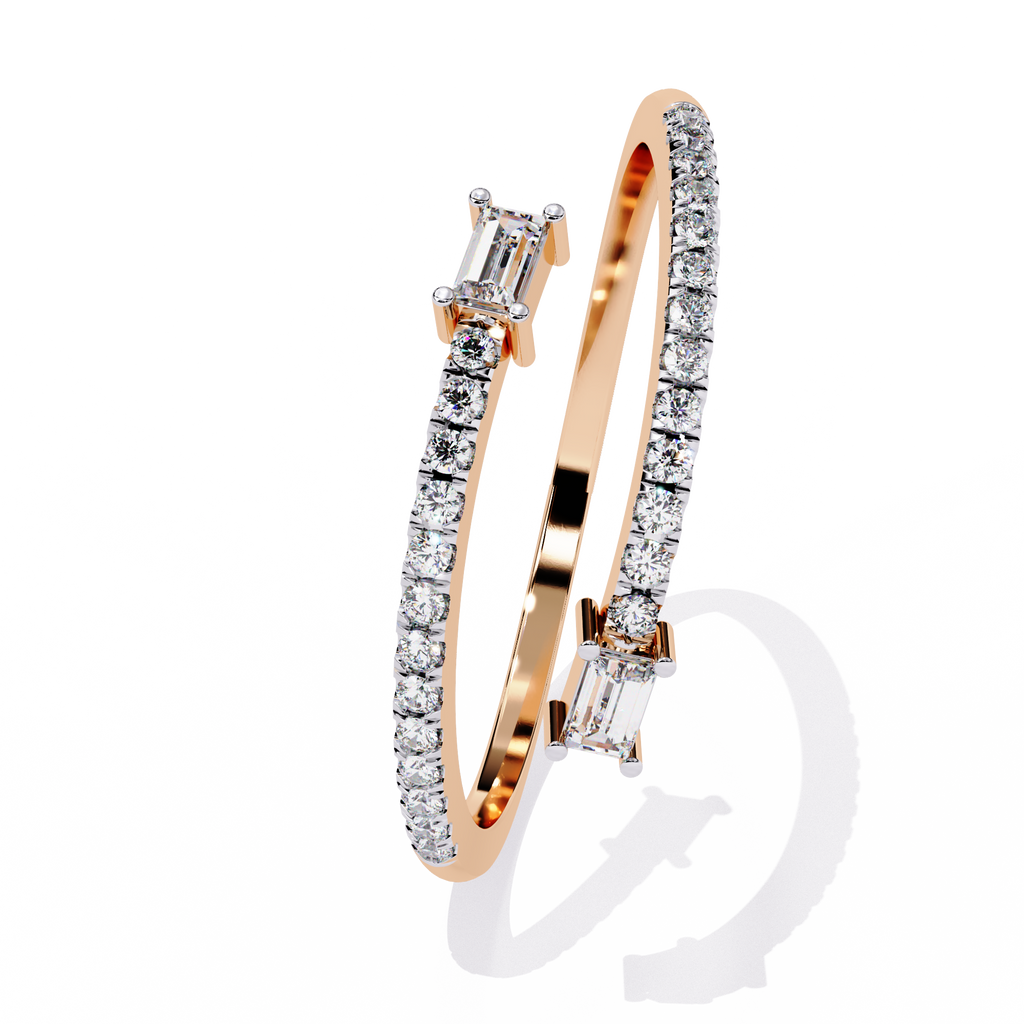 Baguette & Pavé Lab Grown Diamond Statement Ring - Minimalist Adjustable Ring - Lustraa’s Open Band Ring