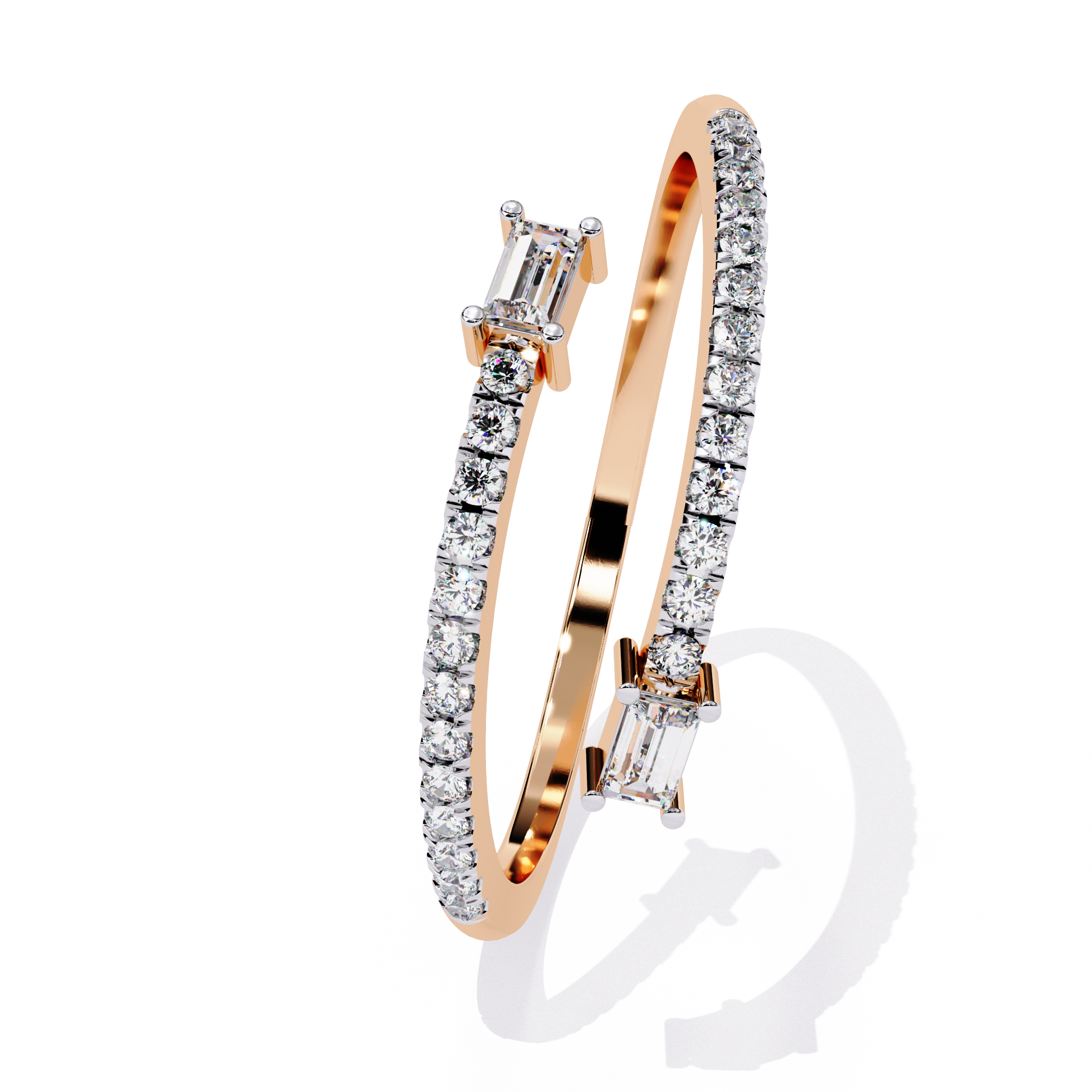 Baguette & Pavé Lab Grown Diamond Statement Ring - Minimalist Adjustable Ring - Lustraa’s Open Band Ring