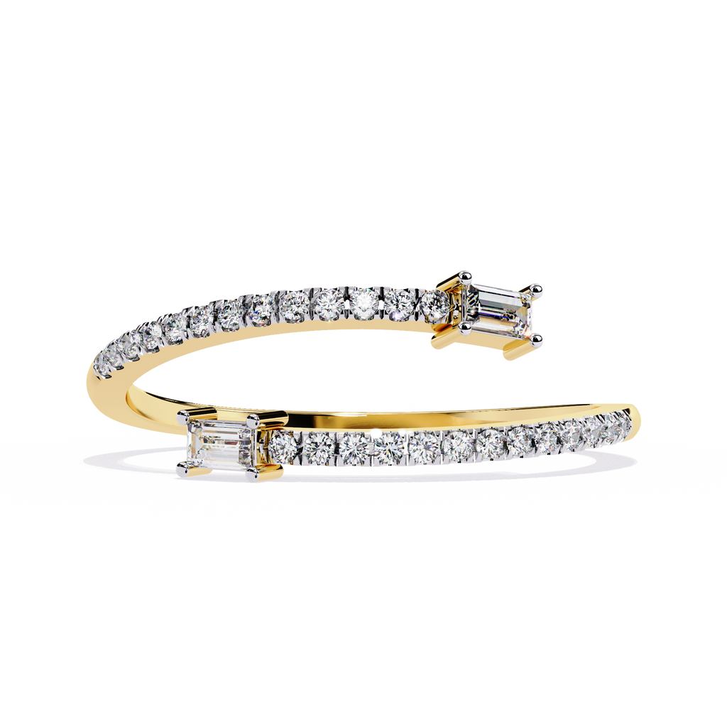 Baguette & Pavé Lab Grown Diamond Statement Ring - Minimalist Adjustable Ring - Lustraa’s Open Band Ring