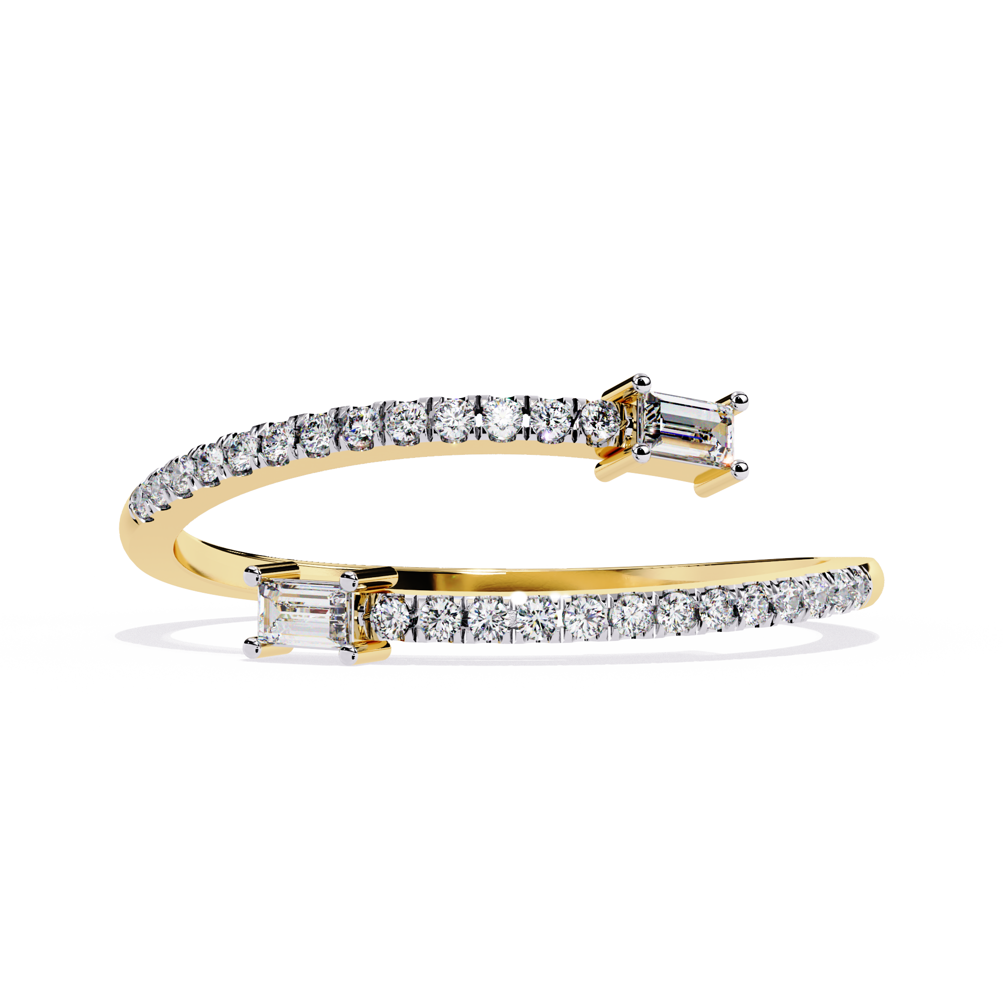Baguette & Pavé Lab Grown Diamond Statement Ring - Minimalist Adjustable Ring - Lustraa’s Open Band Ring