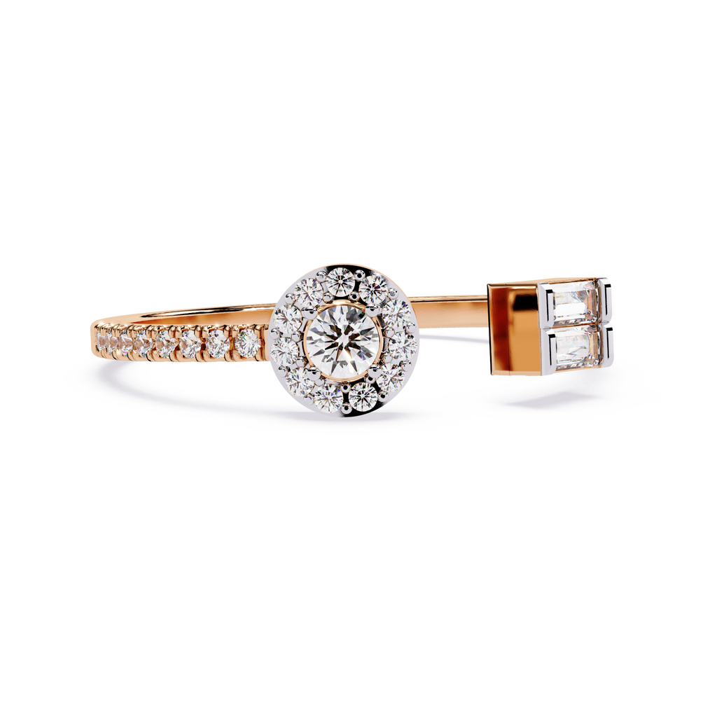 Open Band Halo Diamond Ring – Baguette & Round Lab Diamond Halo Ring – Modern Minimalist Statement Ring – Lustraa’s Open Band Ring
