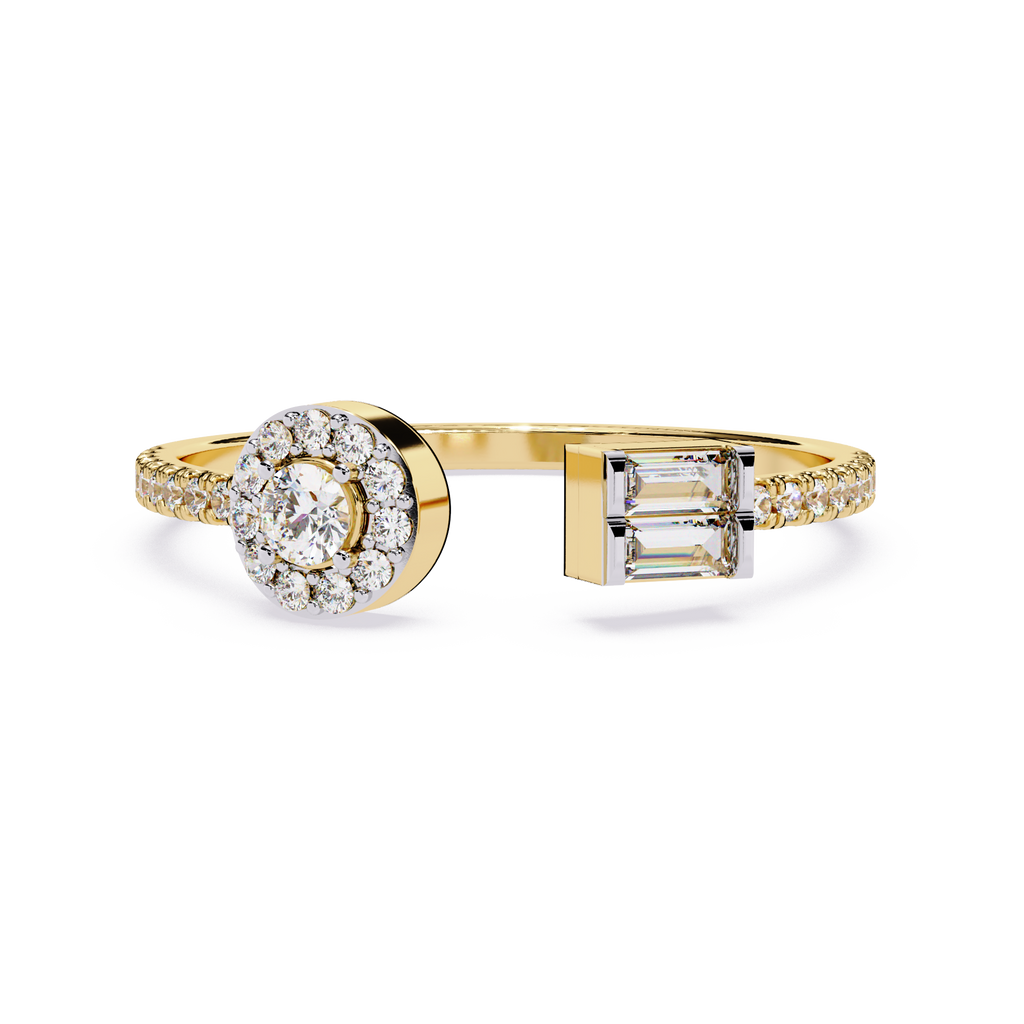 Open Band Halo Diamond Ring – Baguette & Round Lab Diamond Halo Ring – Modern Minimalist Statement Ring – Lustraa’s Open Band Ring