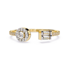 Open Band Halo Diamond Ring – Baguette & Round Lab Diamond Halo Ring – Modern Minimalist Statement Ring – Lustraa’s Open Band Ring