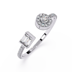 Open Band Halo Diamond Ring – Baguette & Round Lab Diamond Halo Ring – Modern Minimalist Statement Ring – Lustraa’s Open Band Ring