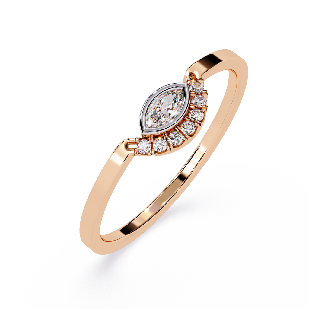 Diamond Halo Ring – Marquise Cut Lab Grown Diamond Solitaire - Modern Minimalist Stackable Ring