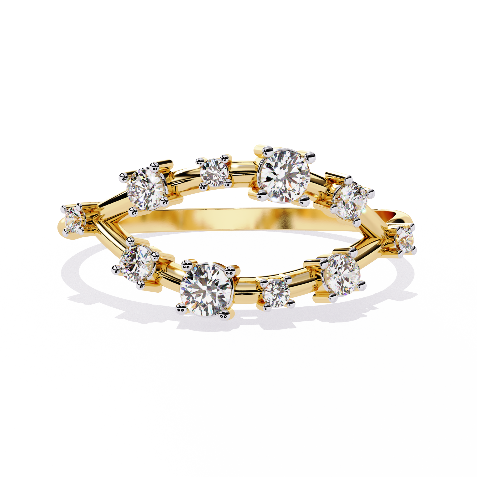 Split Shank Diamond Ring – Round Cut Multi-Stone Band – Elegant Statement Ring – Modern Anniversary Jewelry – Lustraa’s Criss Cross Ring