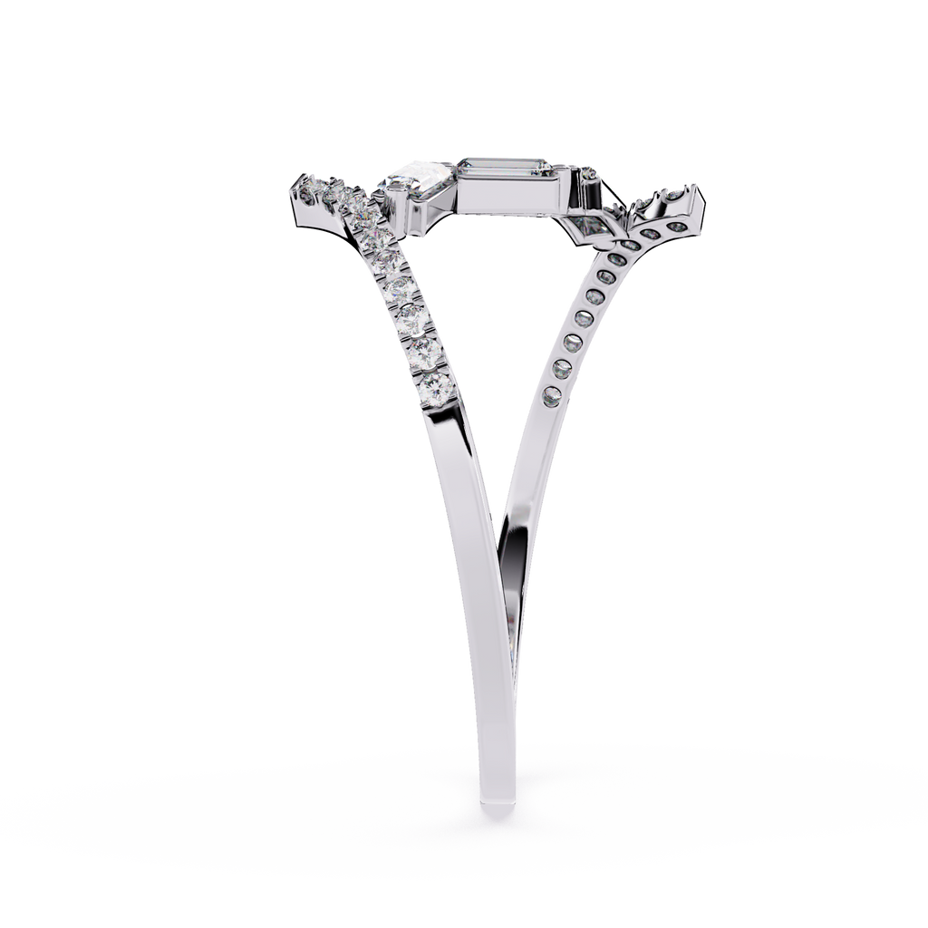 Crossover Curved Diamond  Ring – Baguette & Round Cut Lab Diamond - Modern Minimalist Open Band Statement Ring– Lustraa’s Minimalist Ring