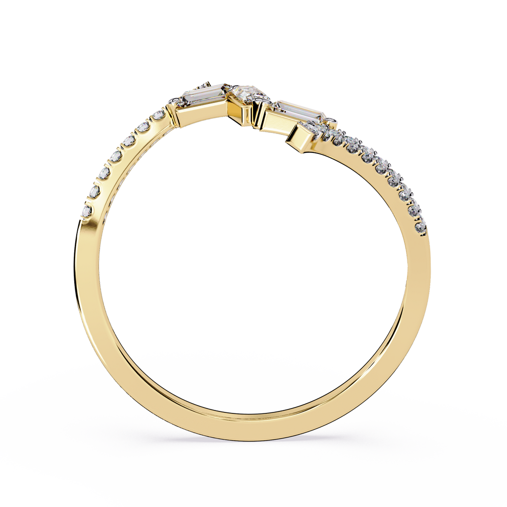 Crossover Curved Diamond  Ring – Baguette & Round Cut Lab Diamond - Modern Minimalist Open Band Statement Ring– Lustraa’s Minimalist Ring