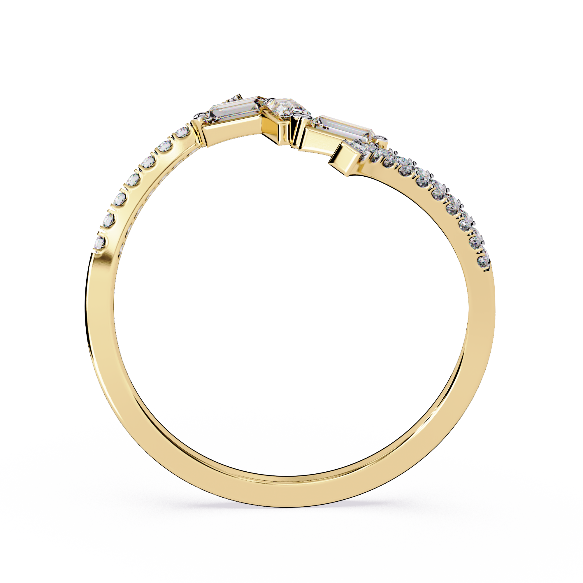 Crossover Curved Diamond  Ring – Baguette & Round Cut Lab Diamond - Modern Minimalist Open Band Statement Ring– Lustraa’s Minimalist Ring