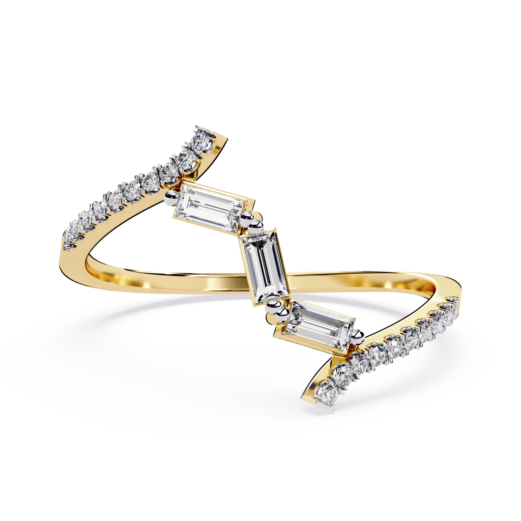 Crossover Curved Diamond  Ring – Baguette & Round Cut Lab Diamond - Modern Minimalist Open Band Statement Ring– Lustraa’s Minimalist Ring