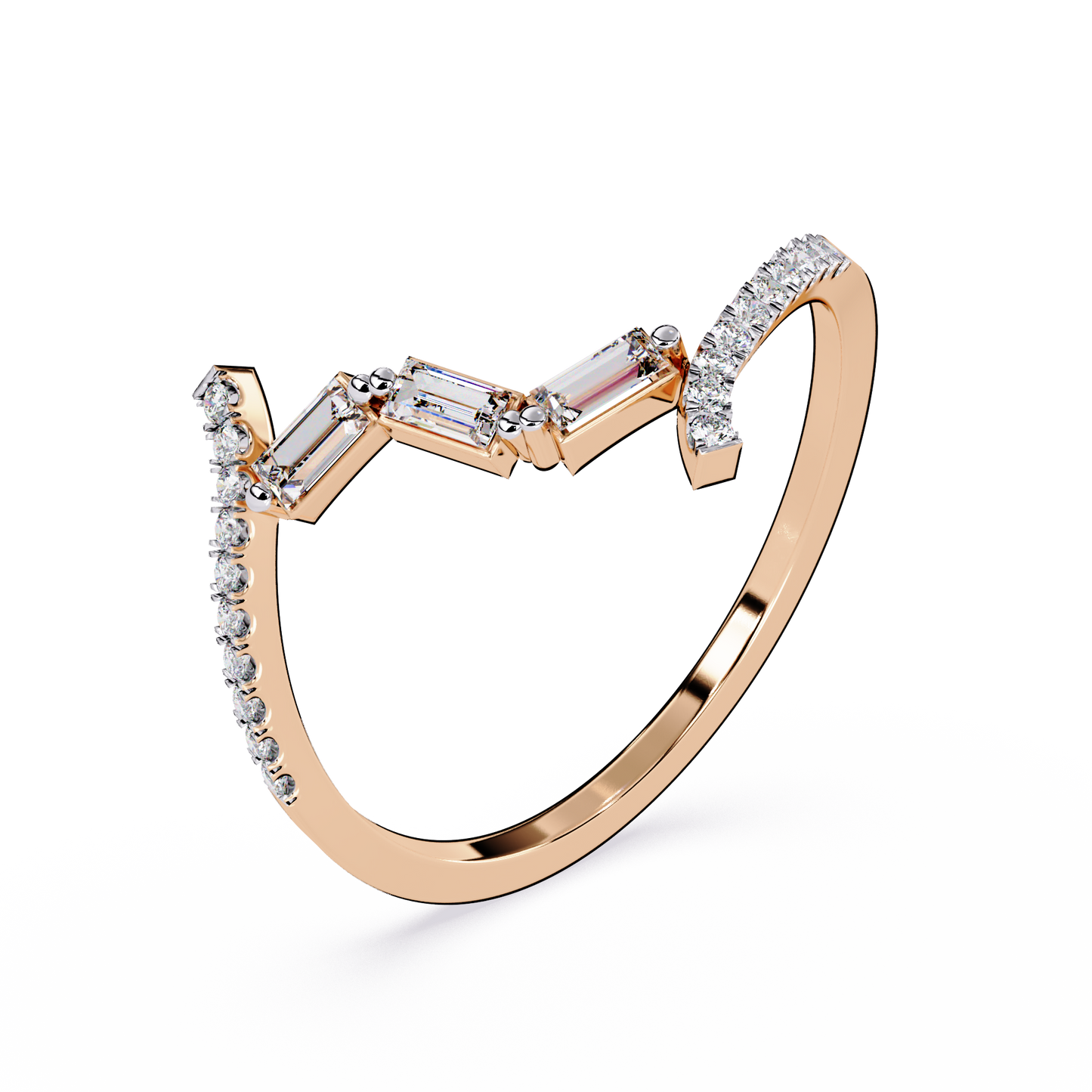Baguette and Round Diamond Crossover Ring | Lab Grown Diamond Open Band Ring | Modern Minimalist Statement Ring– Lustraa’s Minimalist Ring