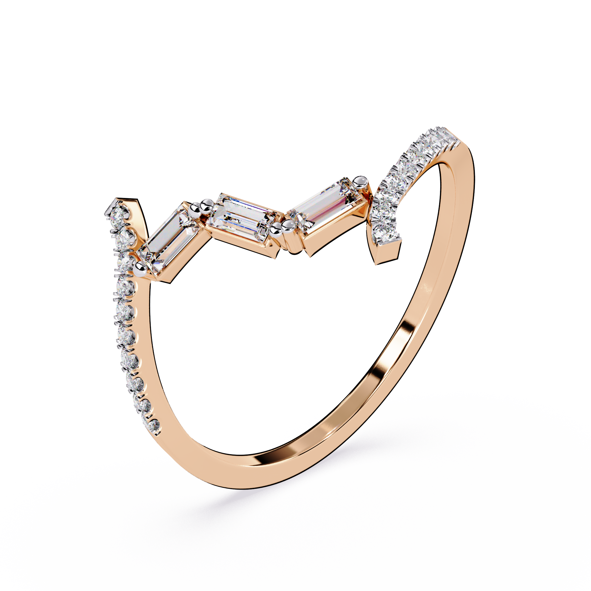 Crossover Curved Diamond  Ring – Baguette & Round Cut Lab Diamond - Modern Minimalist Open Band Statement Ring– Lustraa’s Minimalist Ring