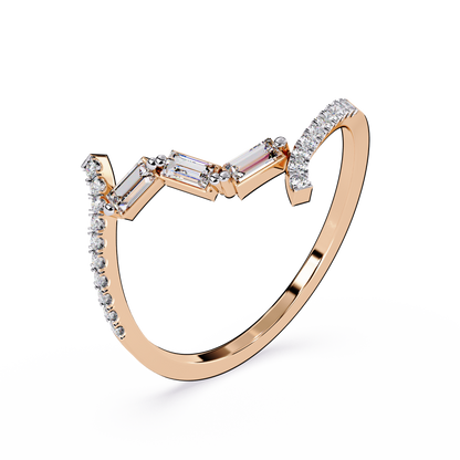 Baguette and Round Diamond Crossover Ring | Lab Grown Diamond Open Band Ring | Modern Minimalist Statement Ring– Lustraa’s Minimalist Ring