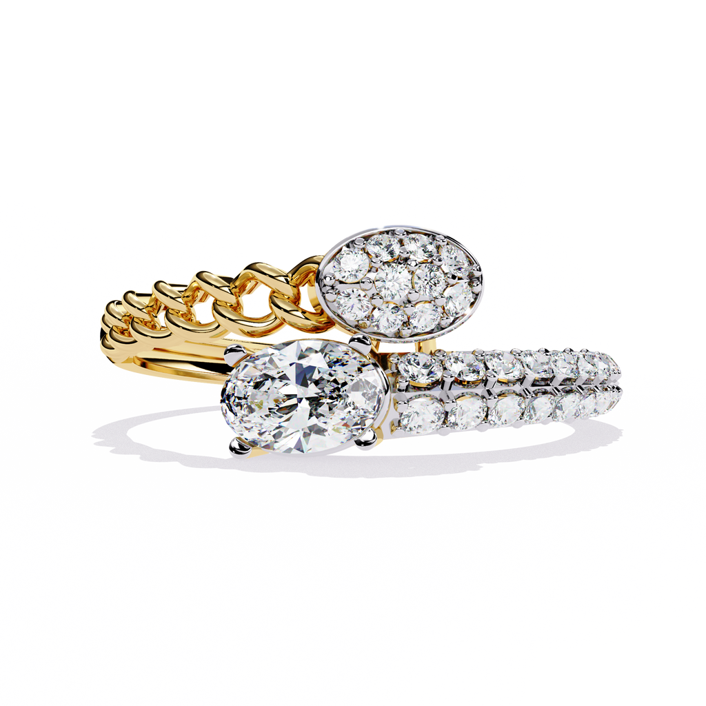 Oval Cut Diamond Engagement Ring – Lab Grown Diamond with Chain Link Design & Pavé Setting - Modern Luxury Ring  - Lustraa’s Open Band Ring