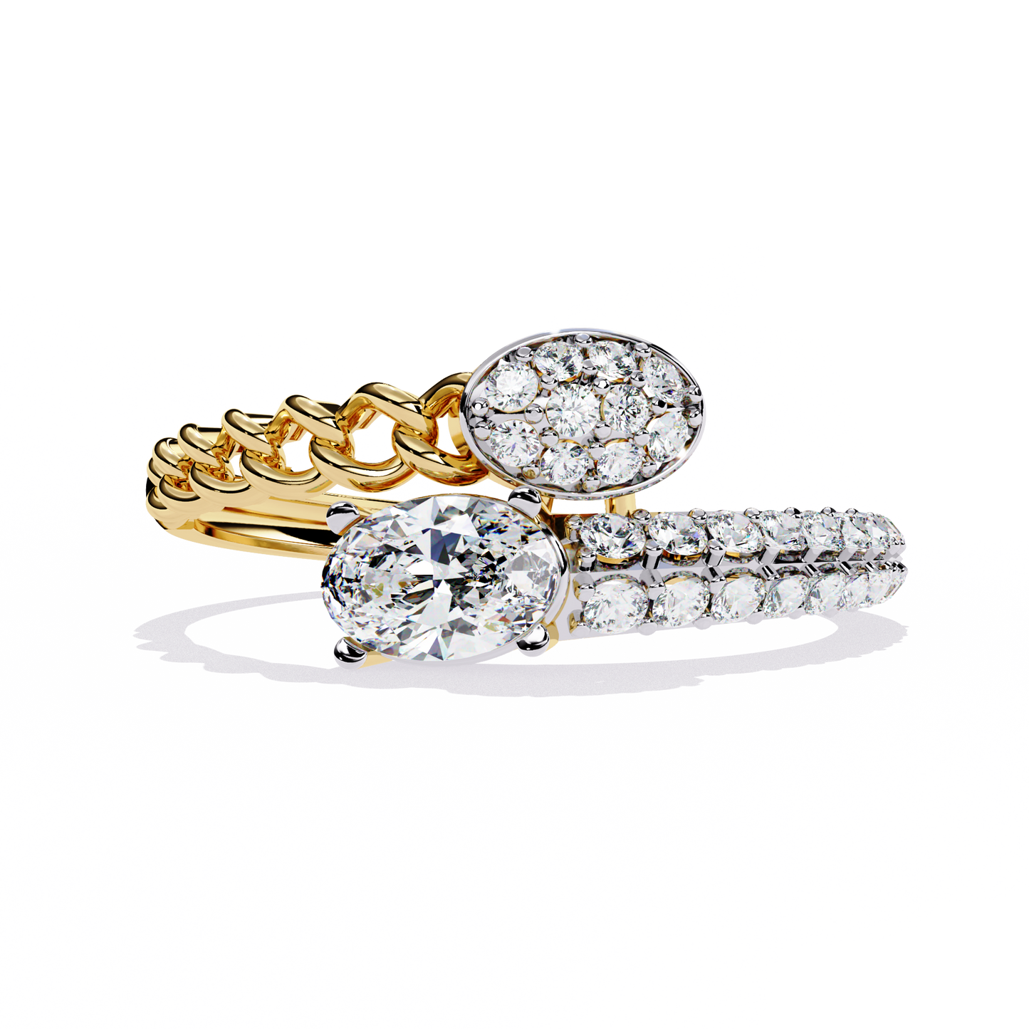 Luxury Oval-Cut Diamond Engagement Ring with Chain Link Design & Pave Setting - Lustraa’s Open Band Ring