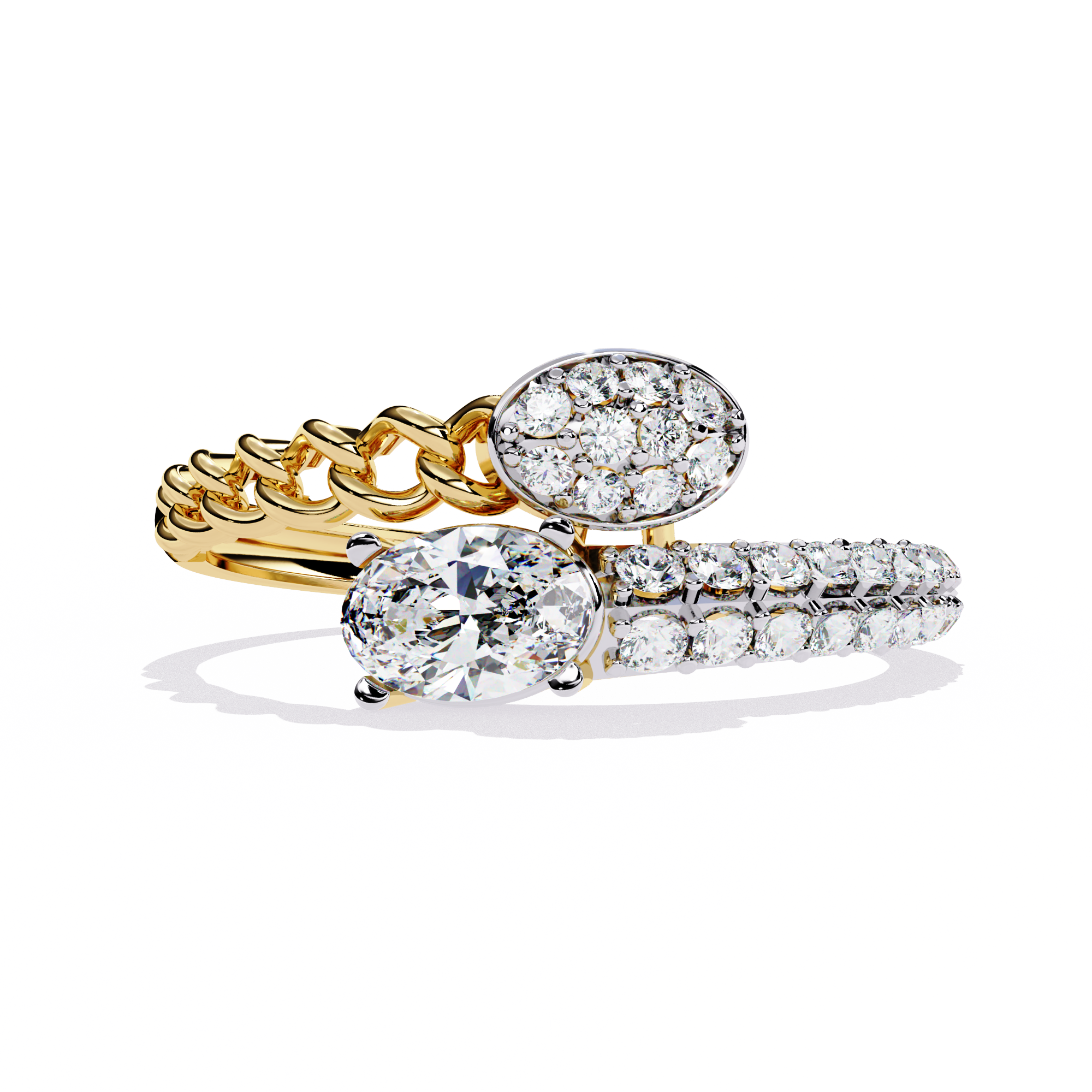 Oval Cut Diamond Engagement Ring – Lab Grown Diamond with Chain Link Design & Pavé Setting - Modern Luxury Ring  - Lustraa’s Open Band Ring