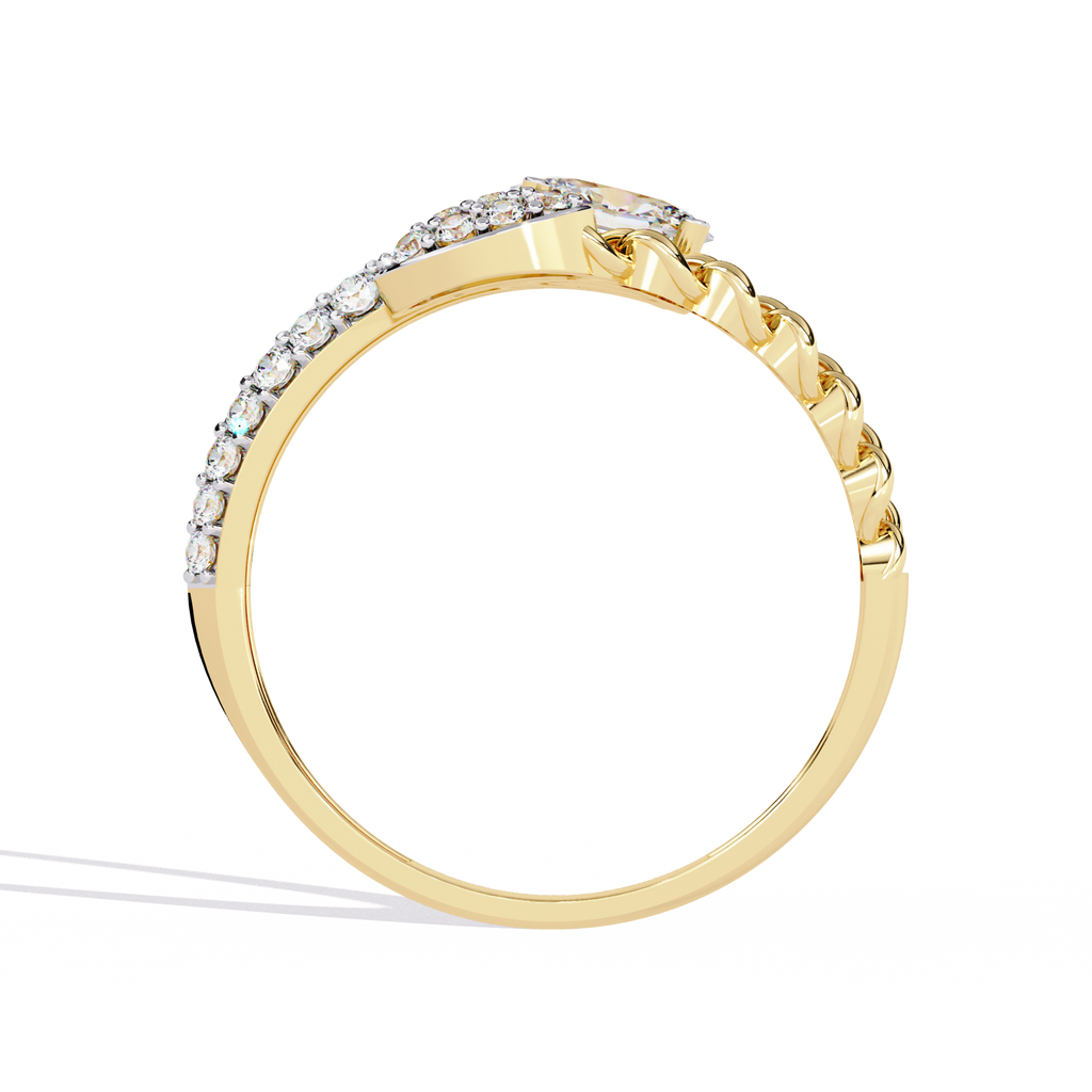 Oval Cut Diamond Engagement Ring – Lab Grown Diamond with Chain Link Design & Pavé Setting - Modern Luxury Ring  - Lustraa’s Open Band Ring