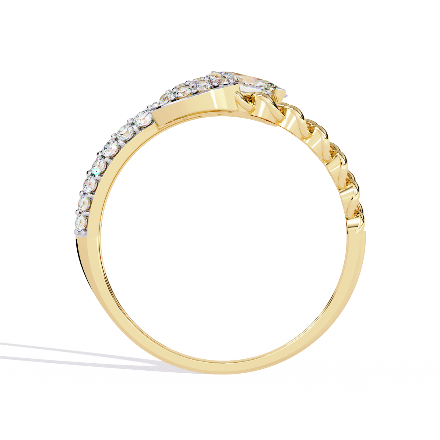 Luxury Oval-Cut Diamond Engagement Ring with Chain Link Design & Pave Setting - Lustraa’s Open Band Ring