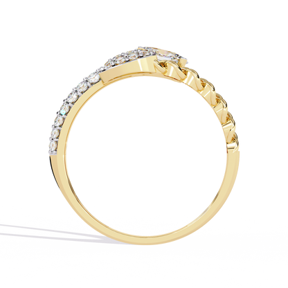 Luxury Oval-Cut Diamond Engagement Ring with Chain Link Design & Pave Setting - Lustraa’s Open Band Ring
