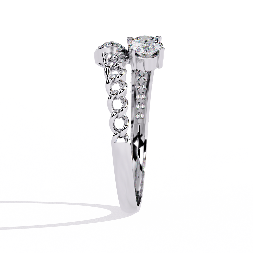 Oval Cut Diamond Engagement Ring – Lab Grown Diamond with Chain Link Design & Pavé Setting - Modern Luxury Ring  - Lustraa’s Open Band Ring