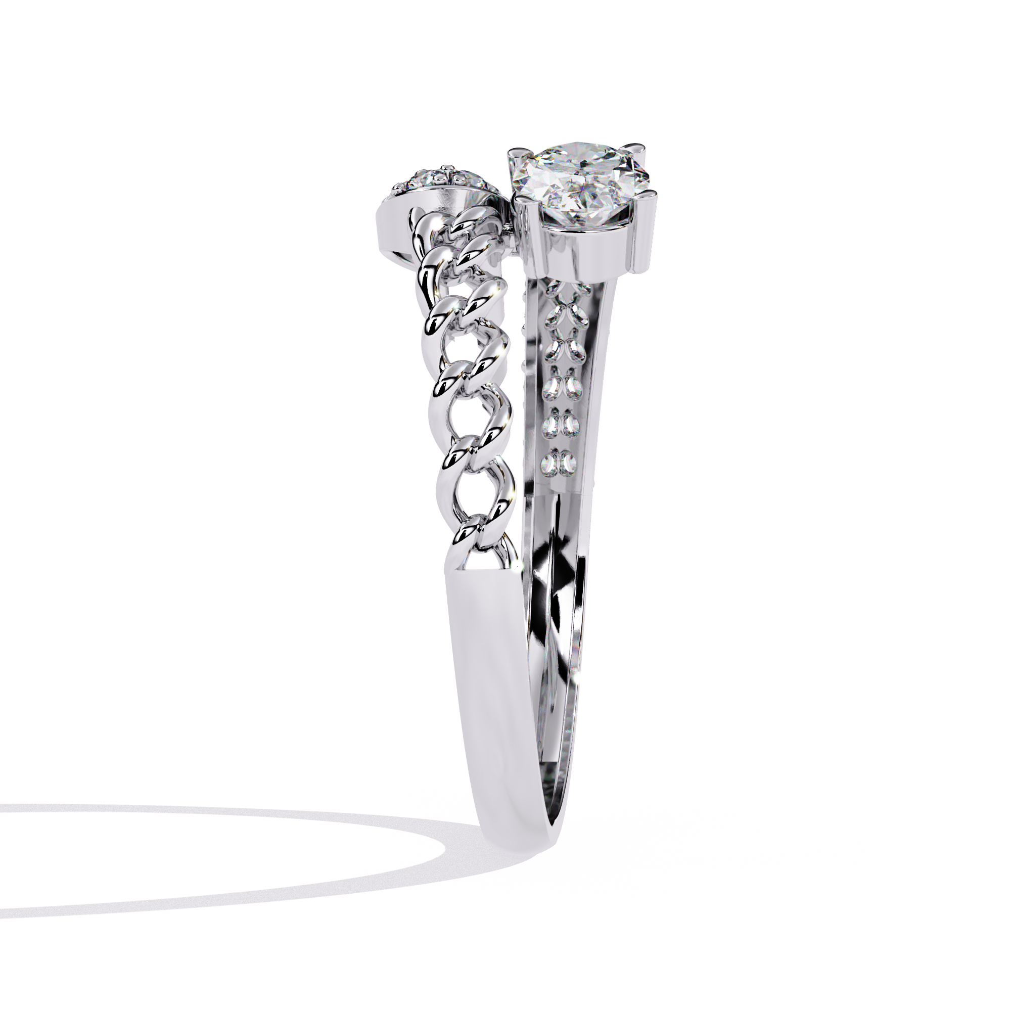 Oval Cut Diamond Engagement Ring – Lab Grown Diamond with Chain Link Design & Pavé Setting - Modern Luxury Ring  - Lustraa’s Open Band Ring