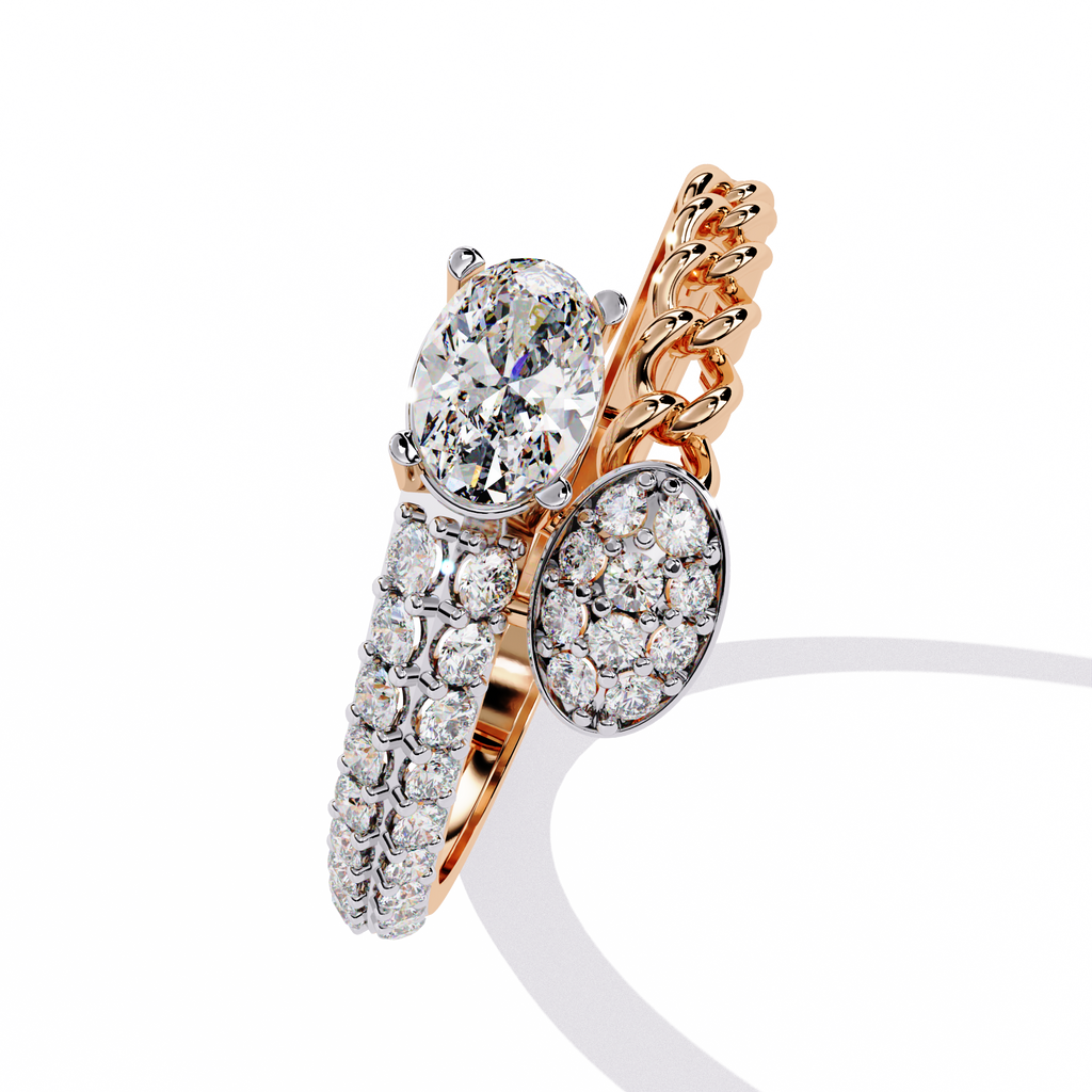 Oval Cut Diamond Engagement Ring – Lab Grown Diamond with Chain Link Design & Pavé Setting - Modern Luxury Ring  - Lustraa’s Open Band Ring