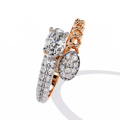Luxury Oval-Cut Diamond Engagement Ring with Chain Link Design & Pave Setting - Lustraa’s Open Band Ring
