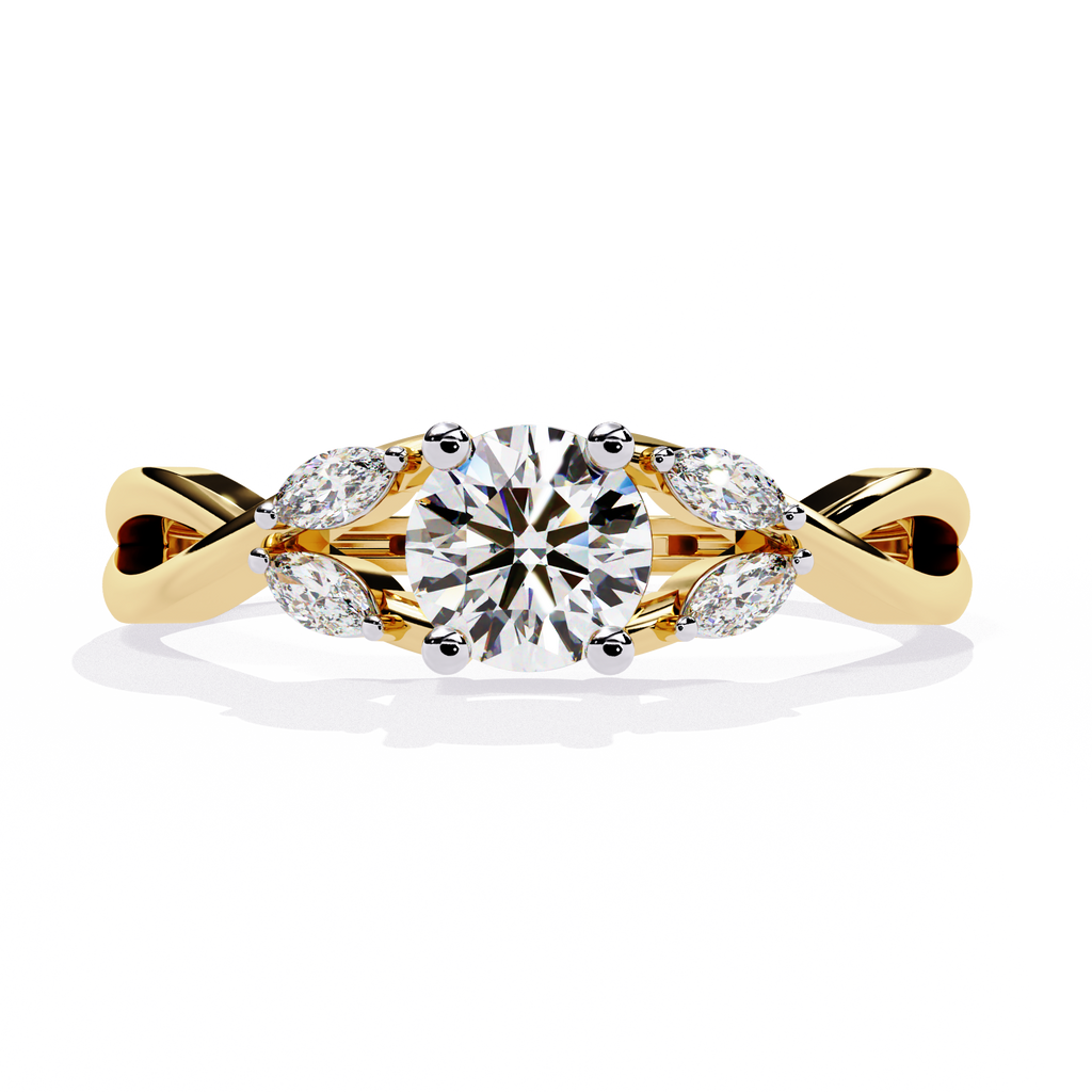 Round Halo Diamond Ring – 0.47 CT Round with Marquise Diamonds – Unique Split Shank Engagement Bridal Jewelry – Lustraa’s Split Shank Ring