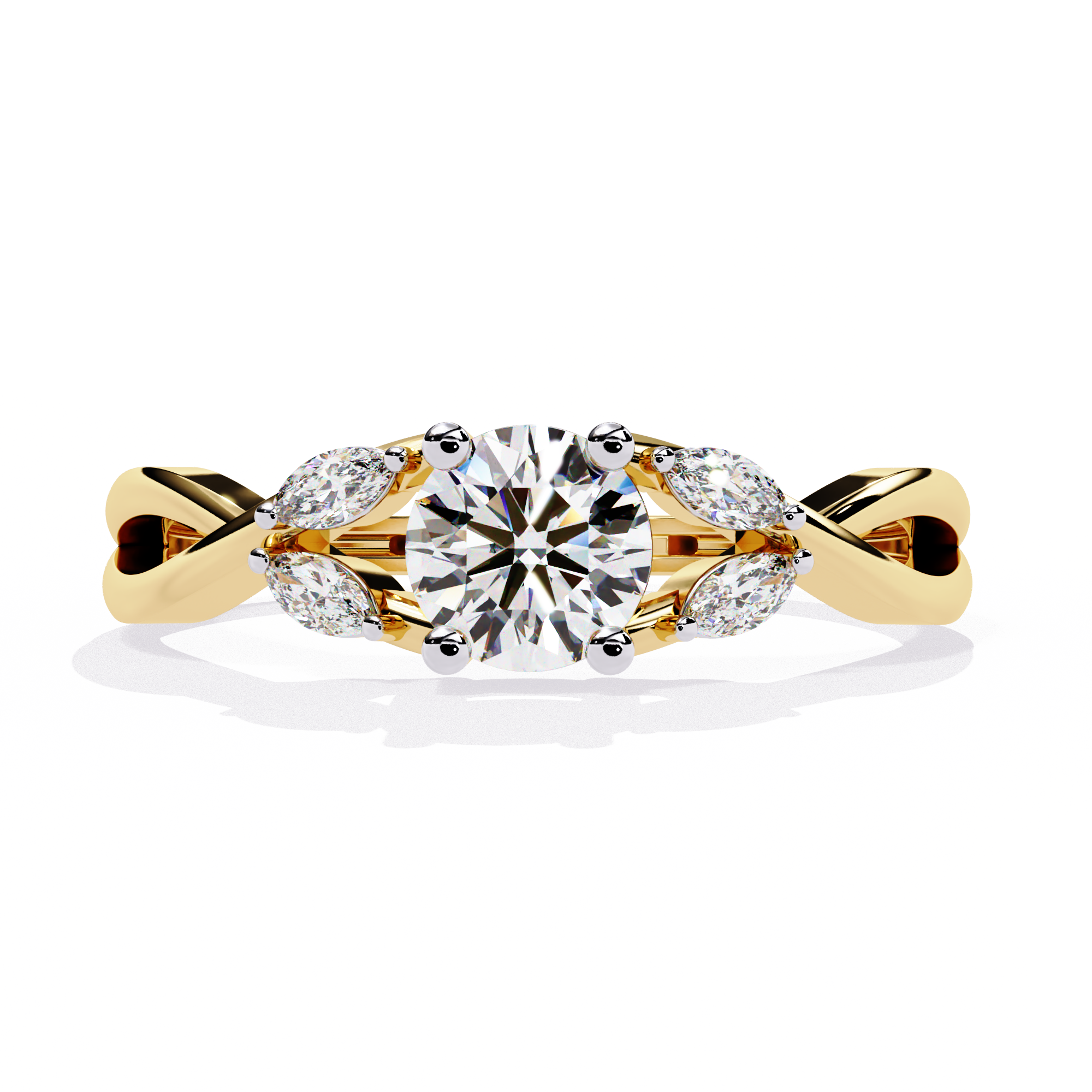 Round Halo Diamond Ring – 0.47 CT Round with Marquise Diamonds – Unique Split Shank Engagement Bridal Jewelry – Lustraa’s Split Shank Ring