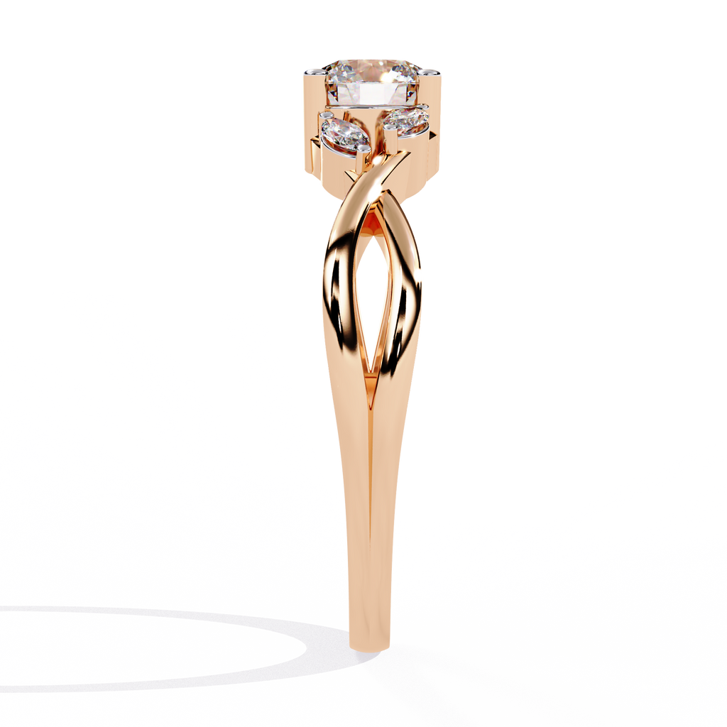 Round Halo Diamond Ring – 0.47 CT Round with Marquise Diamonds – Unique Split Shank Engagement Bridal Jewelry – Lustraa’s Split Shank Ring