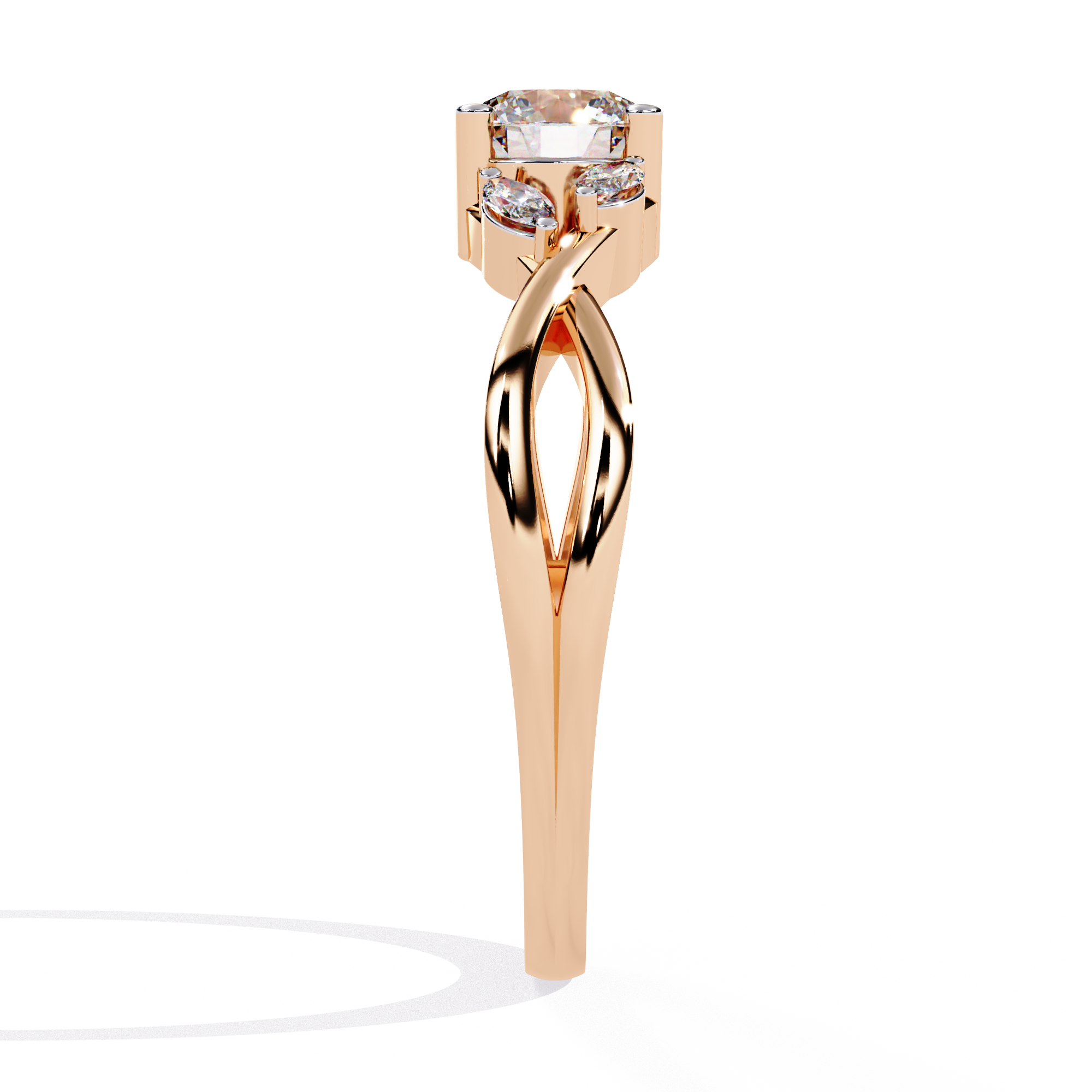 Round Halo Diamond Ring – 0.47 CT Round with Marquise Diamonds – Unique Split Shank Engagement Bridal Jewelry – Lustraa’s Split Shank Ring