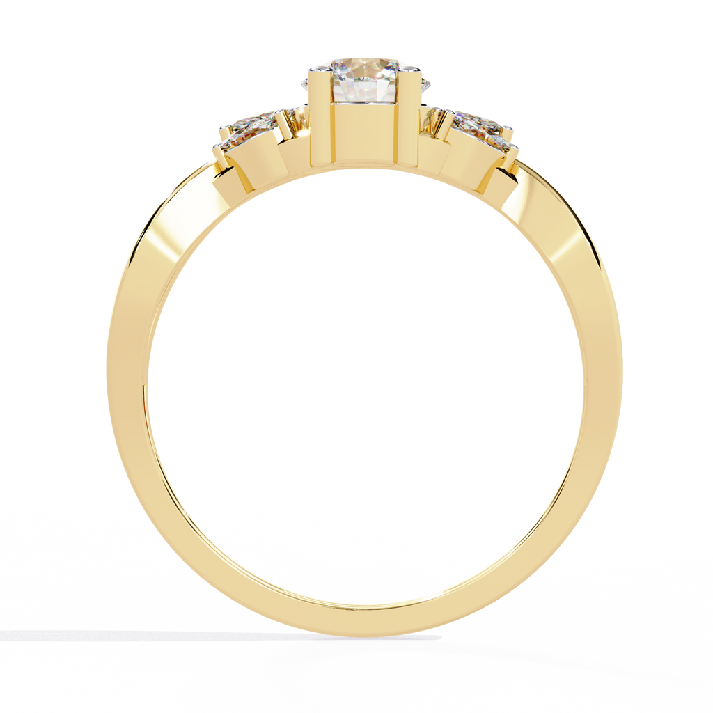 Round Halo Diamond Ring – 0.47 CT Round with Marquise Diamonds – Unique Split Shank Engagement Bridal Jewelry – Lustraa’s Split Shank Ring